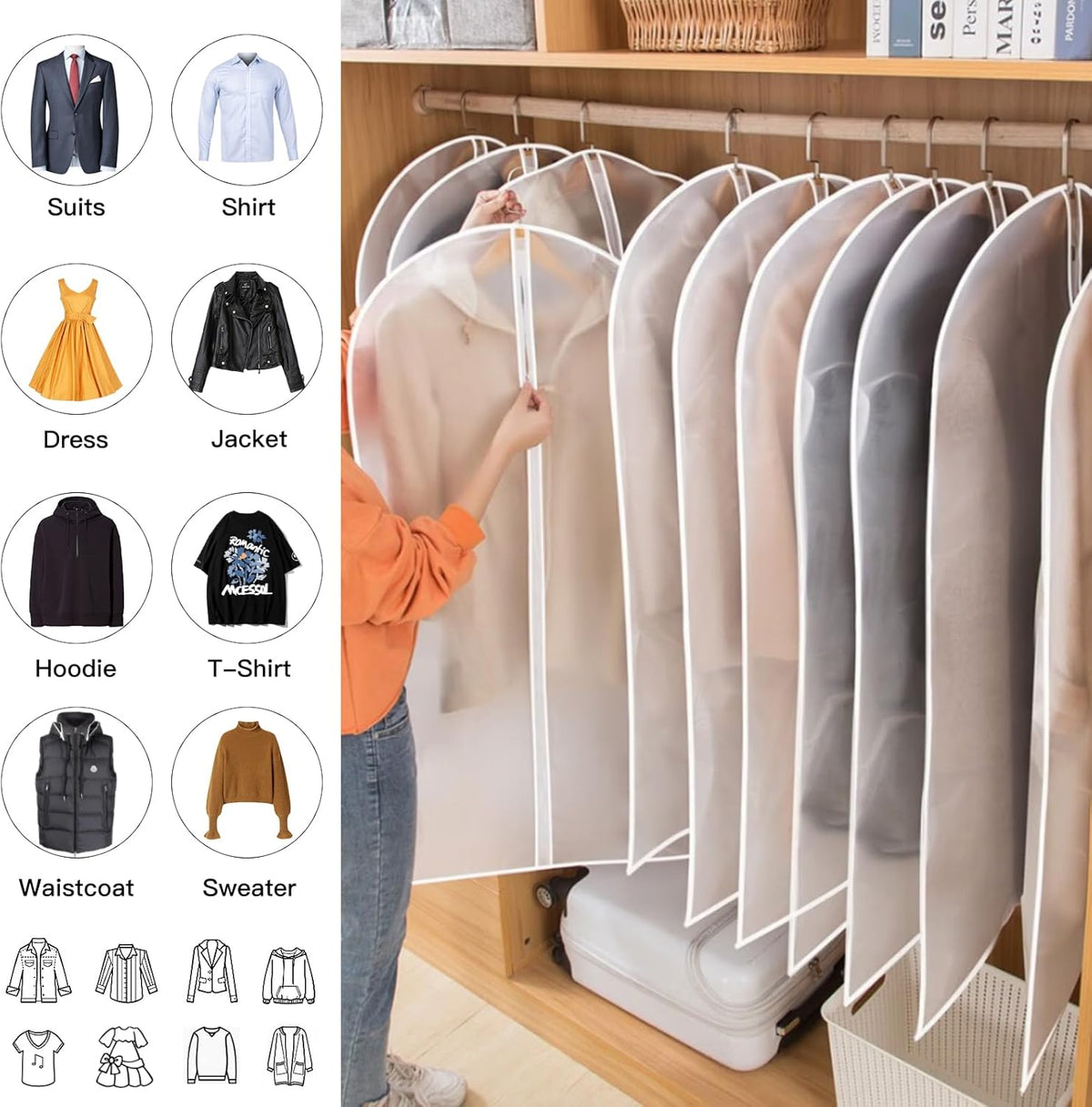 Set of 12 Hanging Garment Covers in 3 Sizes – PEVA Storage Bags