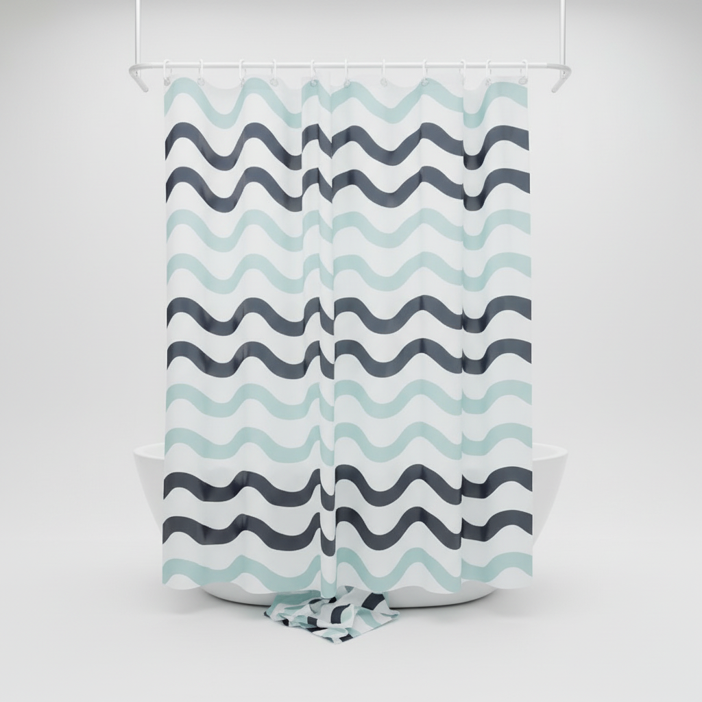 Dual-Sided Wave Pattern Shower Curtain - Aqua Divide