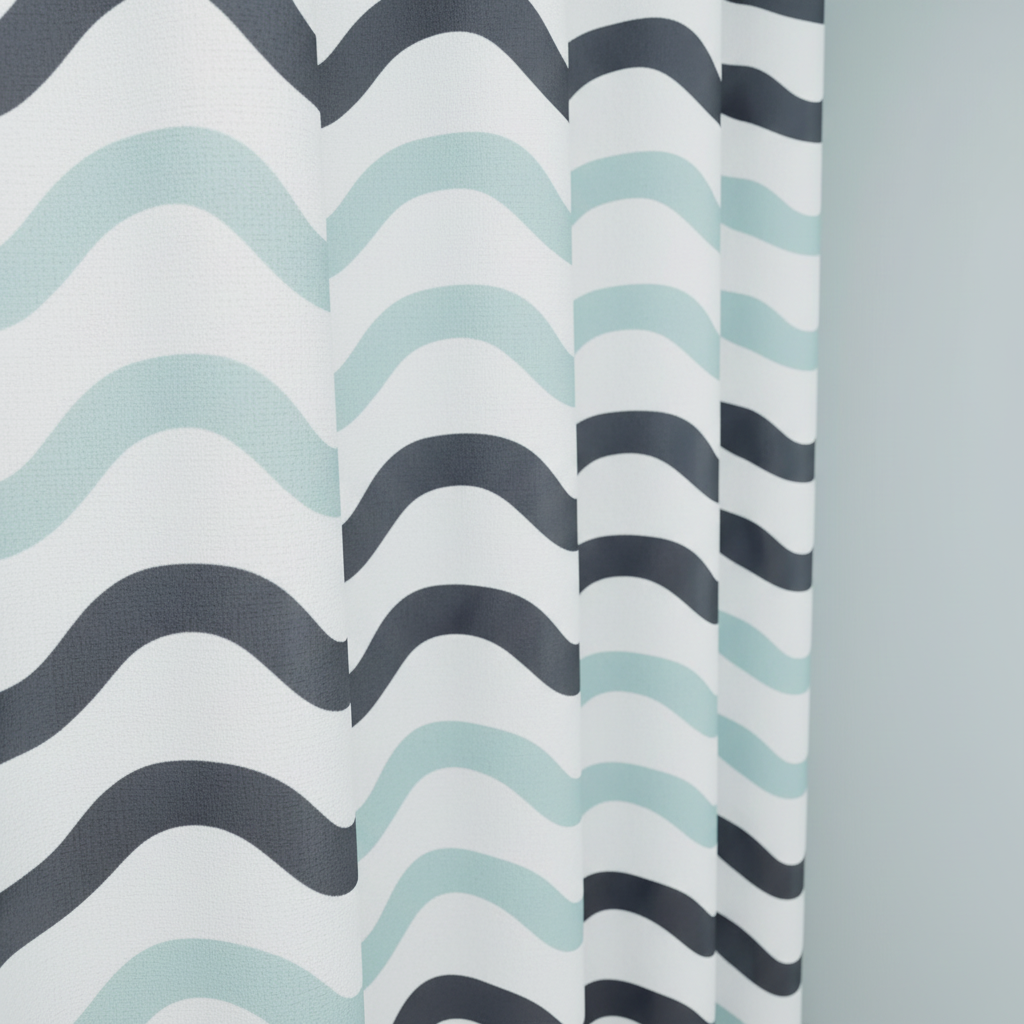 Dual-Sided Wave Pattern Shower Curtain - Aqua Divide